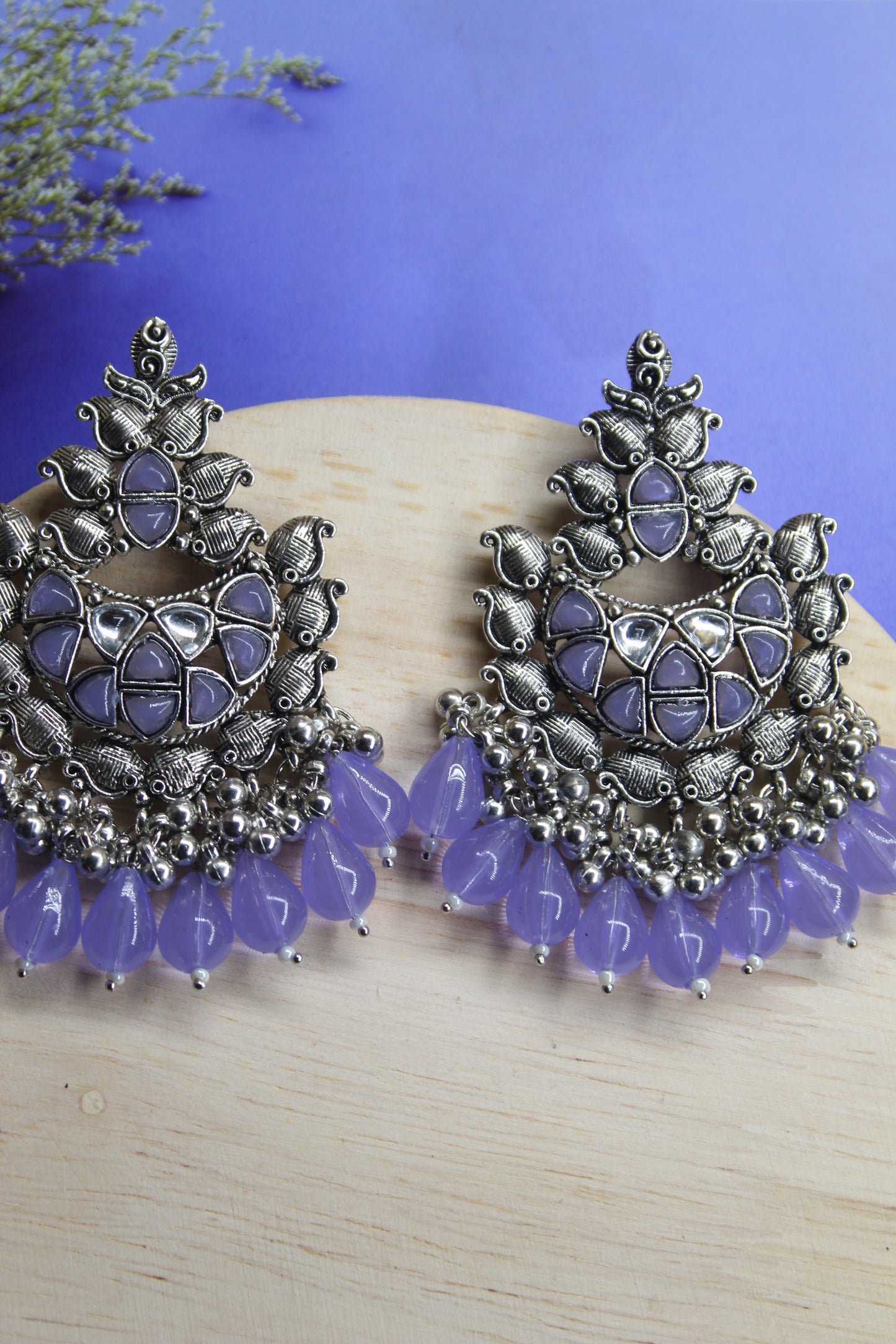 Violet Chandbali Ear Rings