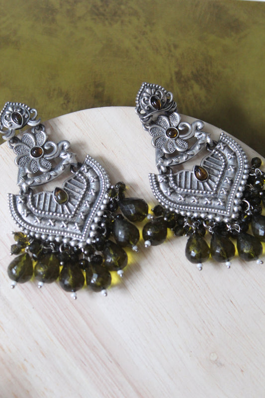 Olive Green Chandbali Ear Rings