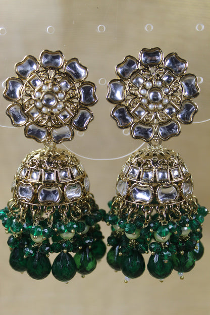 Dark Green Kundan Jhumkas