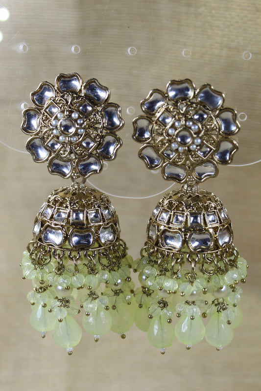 Pastel Green Kundan Jhumkas