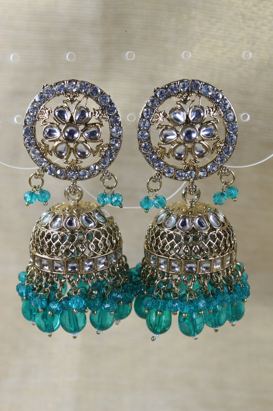 Sea Green  Kundan Jhumkas