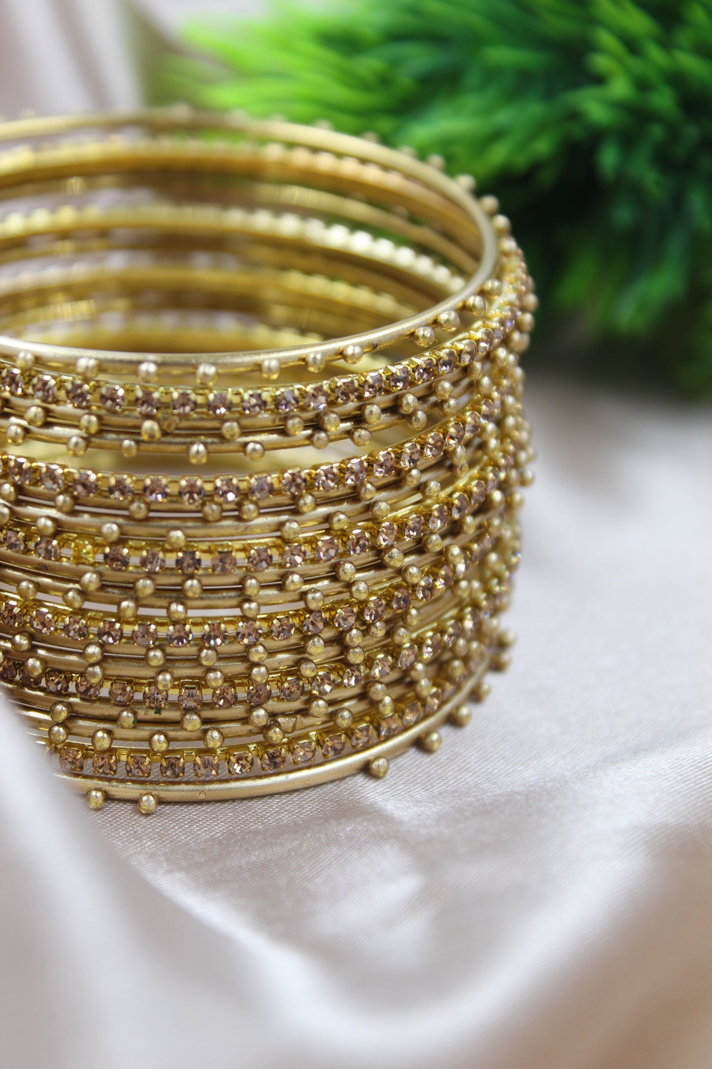 Gold Metal and Stone Bangles