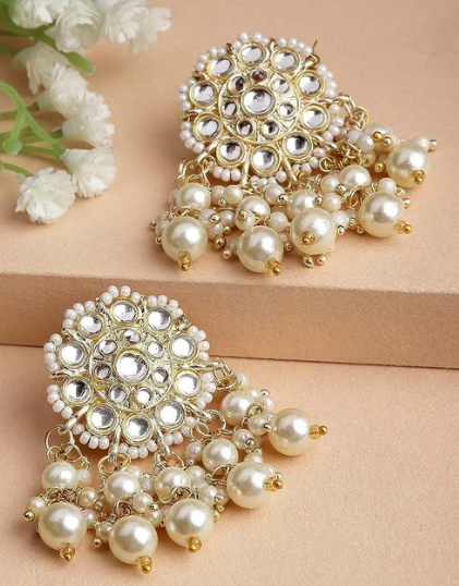 pearl kundan studs