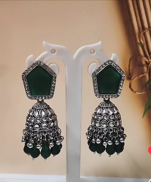 Green kundan jhumka