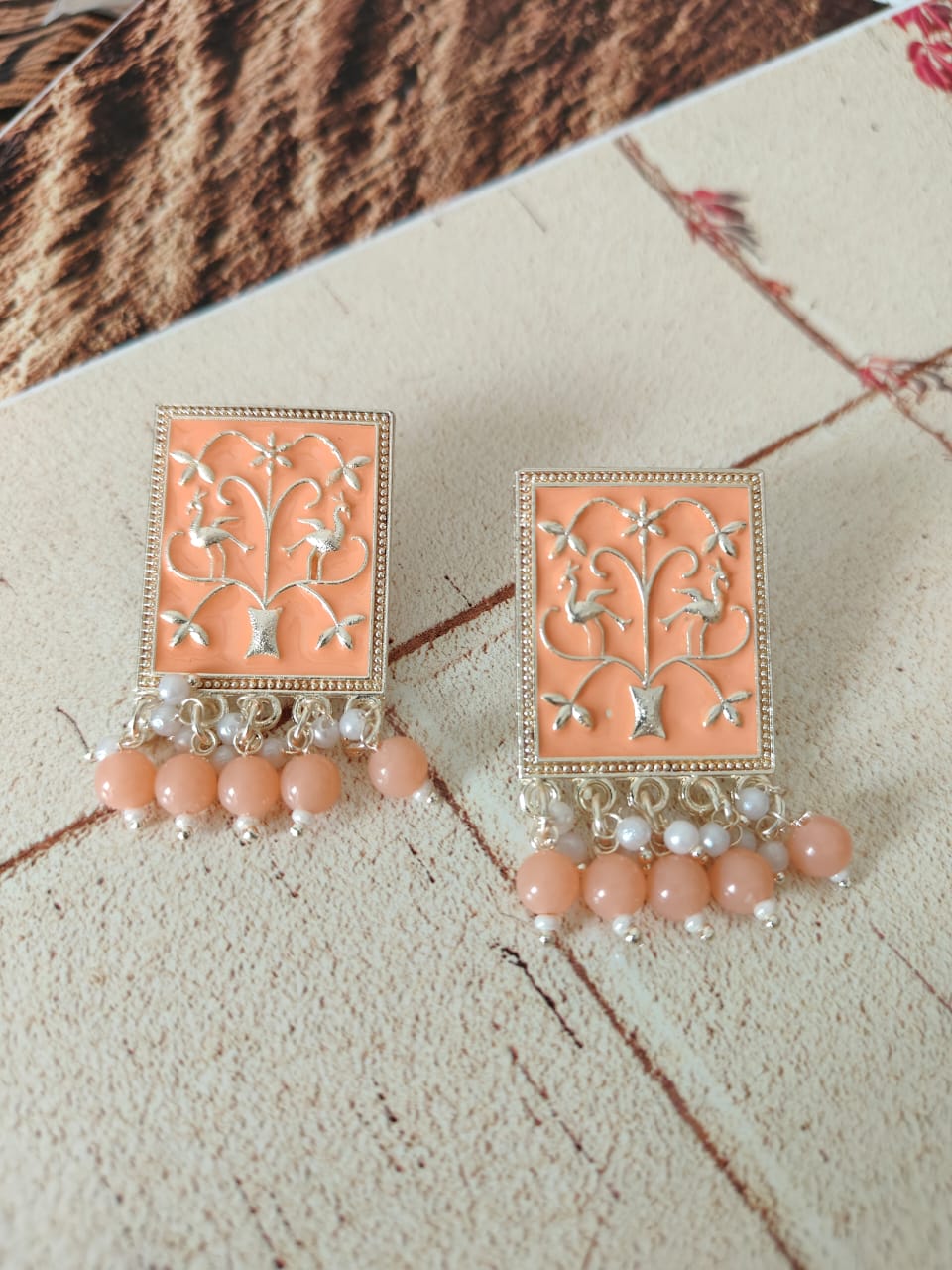 Meenakari frame earrings