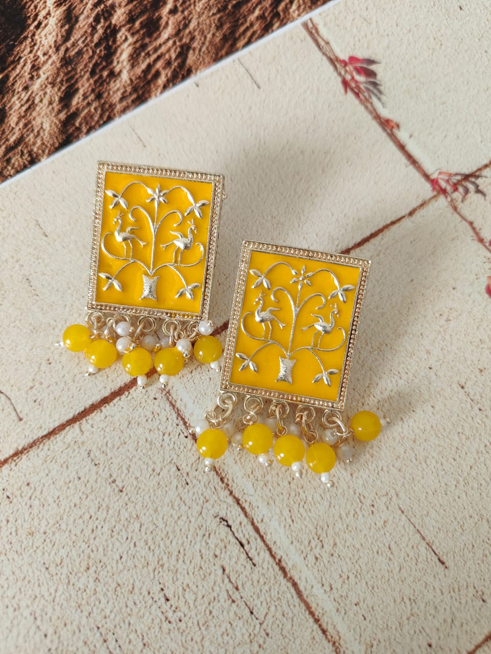 Meenakari frame earrings