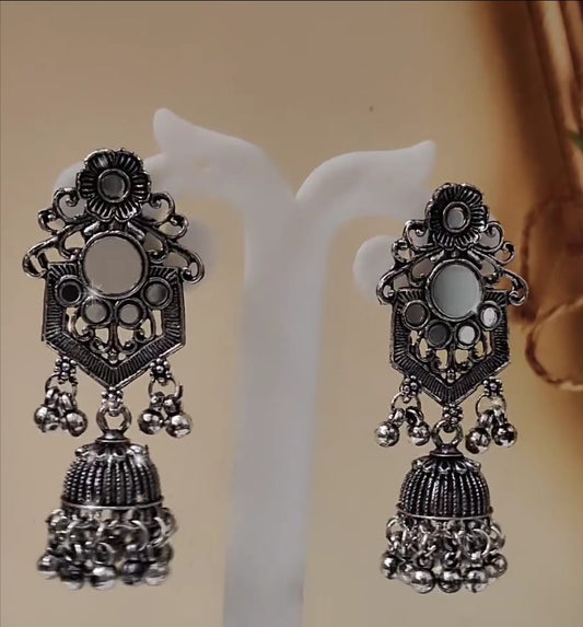 oxidized mirror jhumka